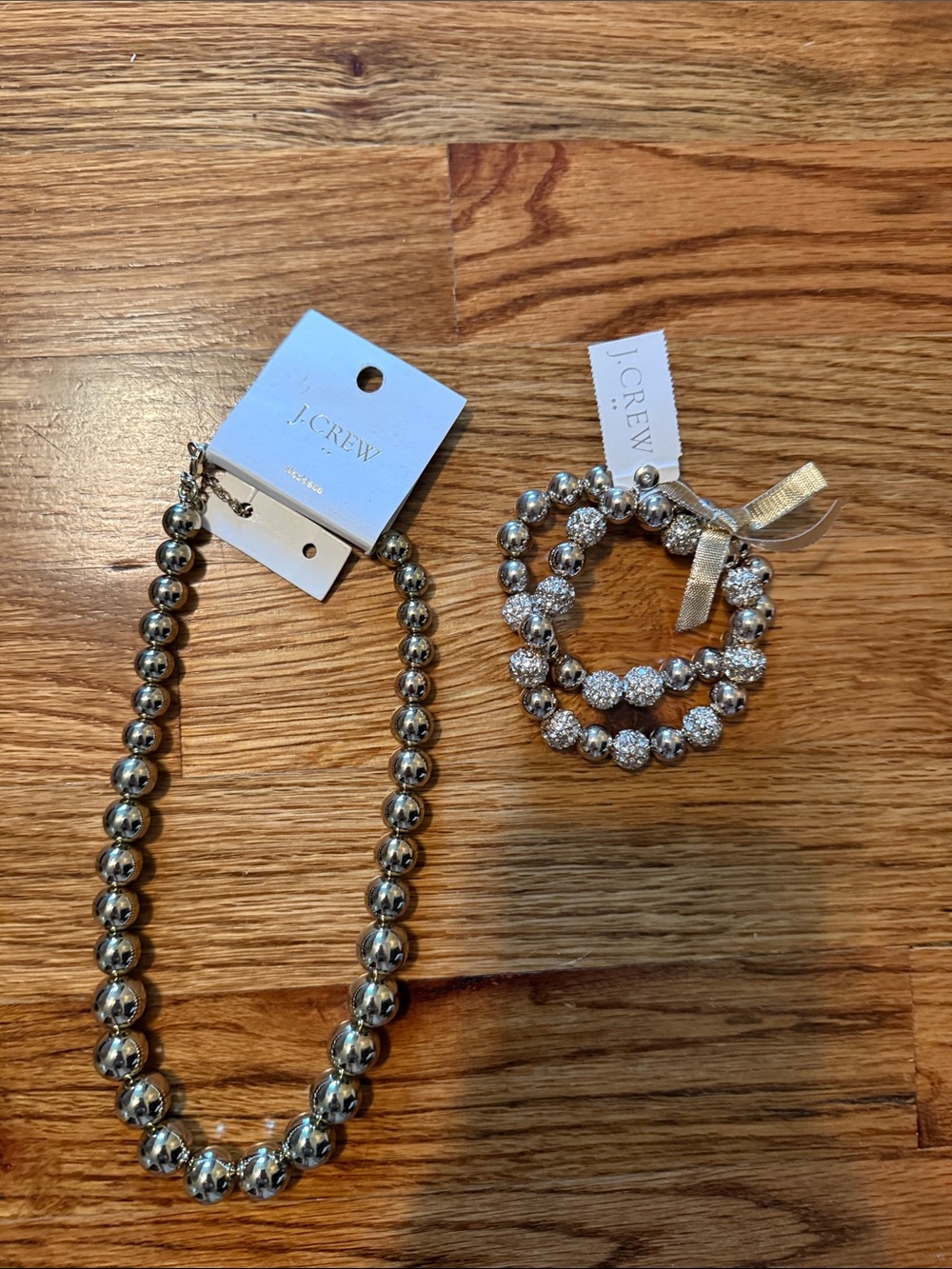 J. Crew Silver-Tone Beaded Necklace with Matching Bracelet Set